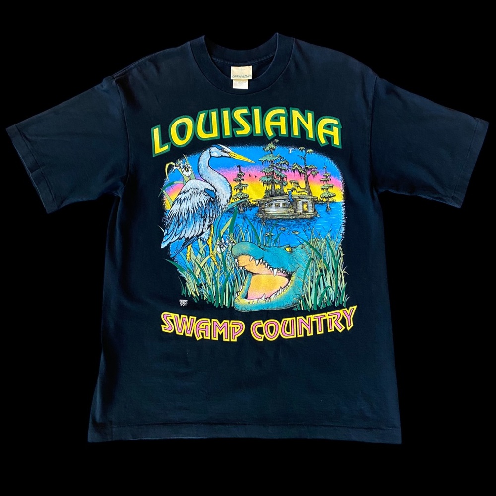 VTG 90s St. John’s Bay Louisiana Swamp Country Wild Nature Tee Shirt Black Sz M